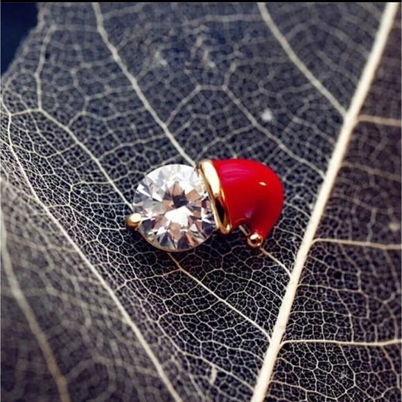 Santa hat earrings; crystal face and enamel red hat, festive Christmas earrings - Picture 3 of 5